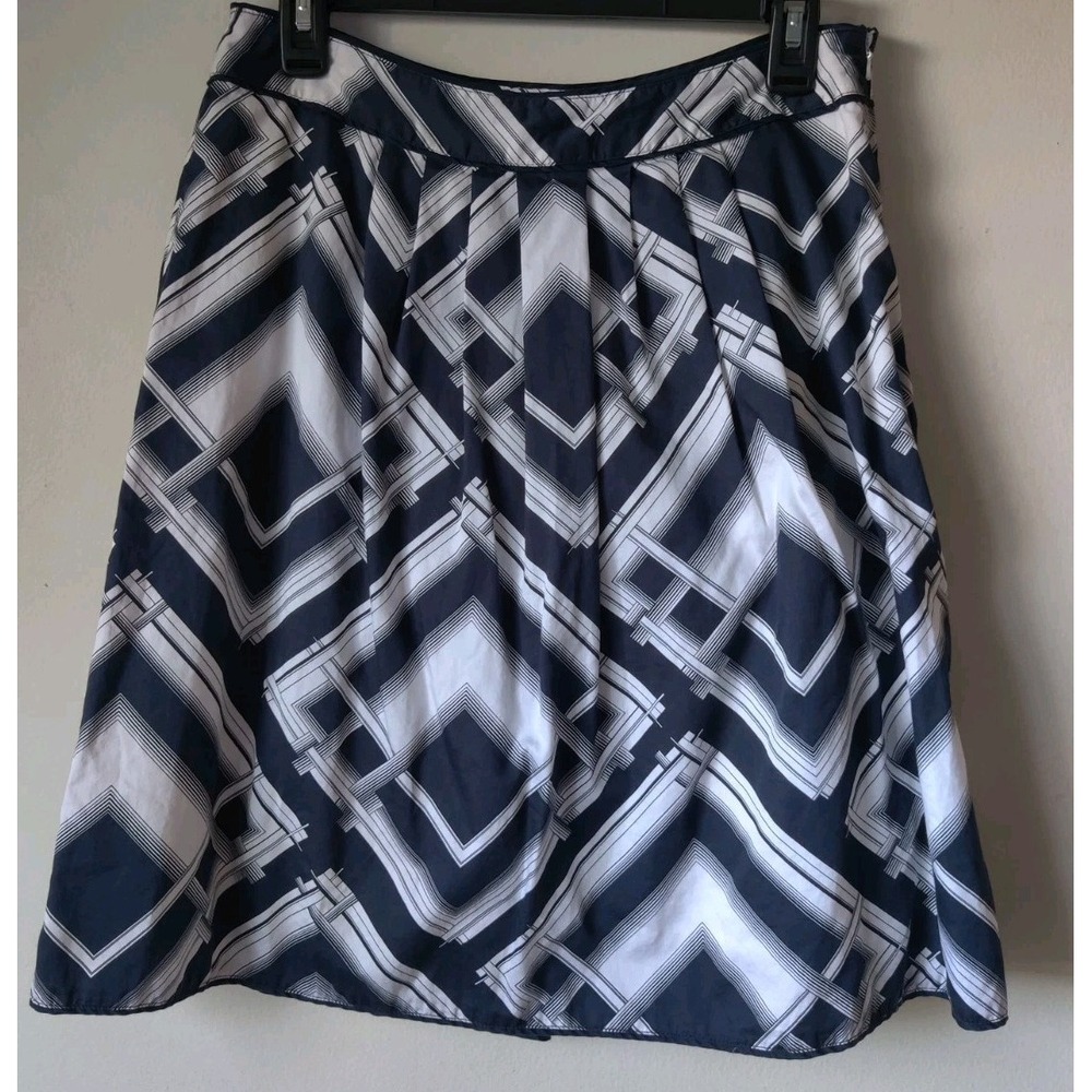 Talbot's Skirt Women's 6 Blue White‎ Geometric Print Pleated 100% Cotton Vintage